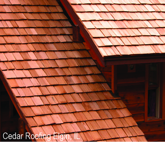 Close up of beautiful new cedar shake roof for home in Elgin IL